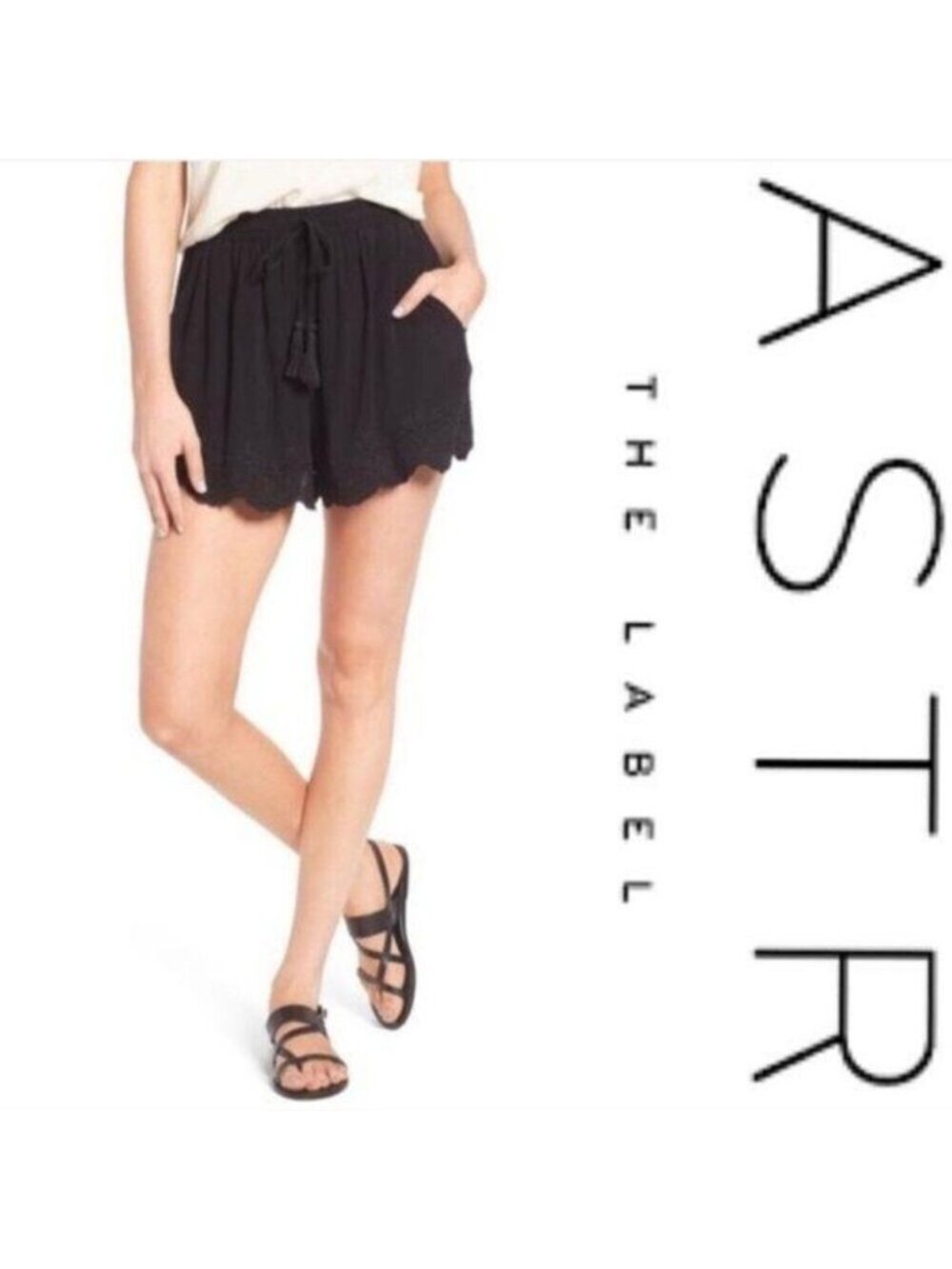 ASTR The Label Rita Black Eyelet Lace Hem Skort Shorts Women Size M